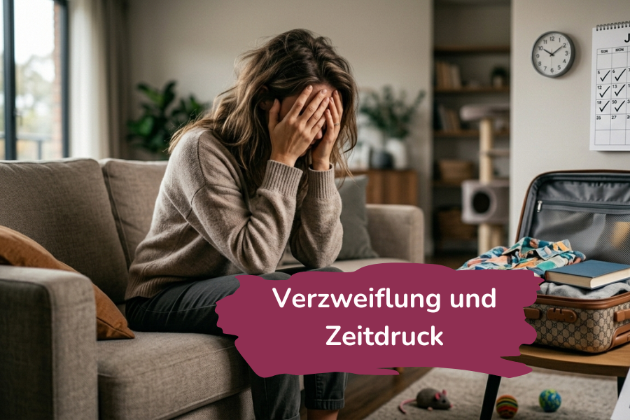 KI-Bild, verzweifelte Frau mit Zeitdruck